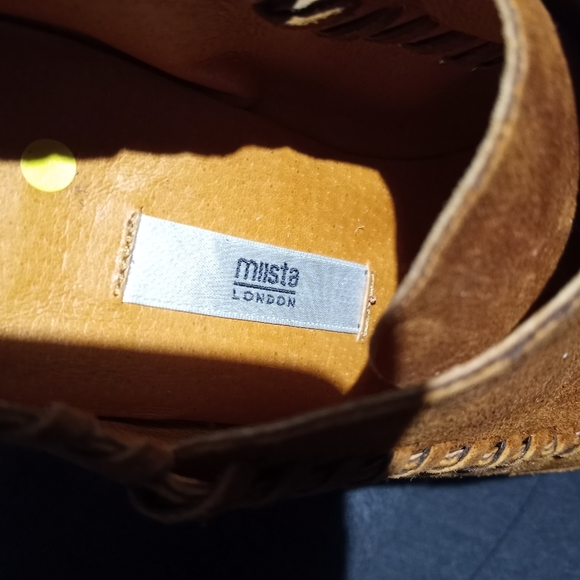 MIISTA Cognac Suede Heeled Platform Oxfords w/Whip Stitching Detail Gum … - Picture 3 of 8